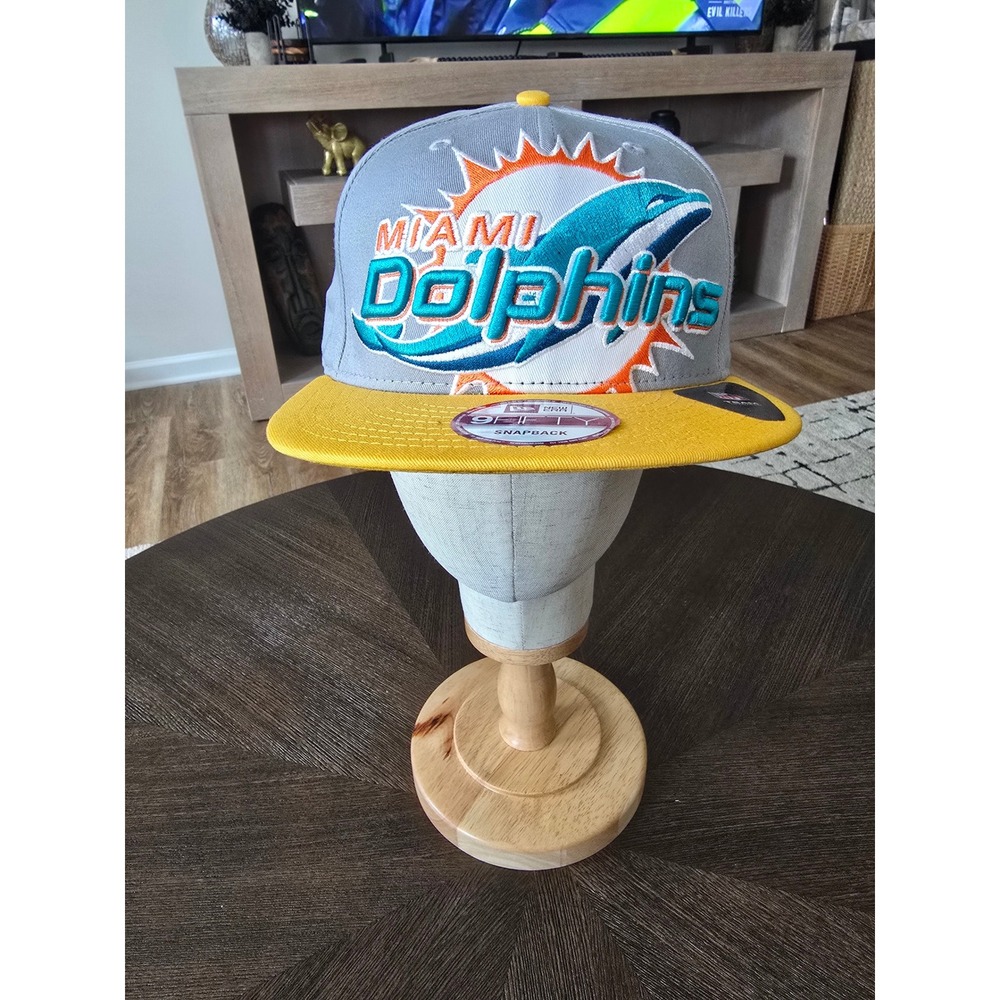 New Era 9FIFTY Miami Dolphins Snapback Hat Grey Yellow NFL Team Headwear OSFA
